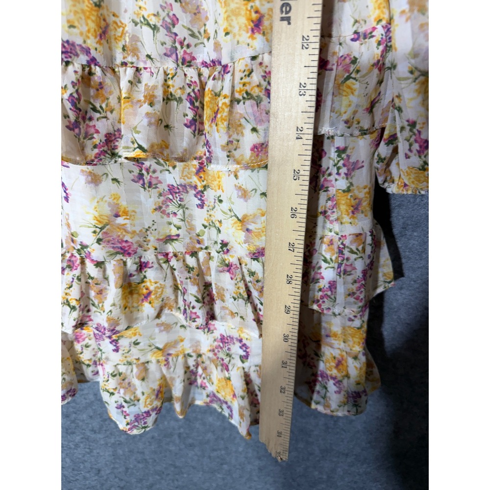 Lucy Paris Floral Ruffle Mini Dress Womens Size Medium Long Sleeve V-Neck Tiered - Picture 7 of 8